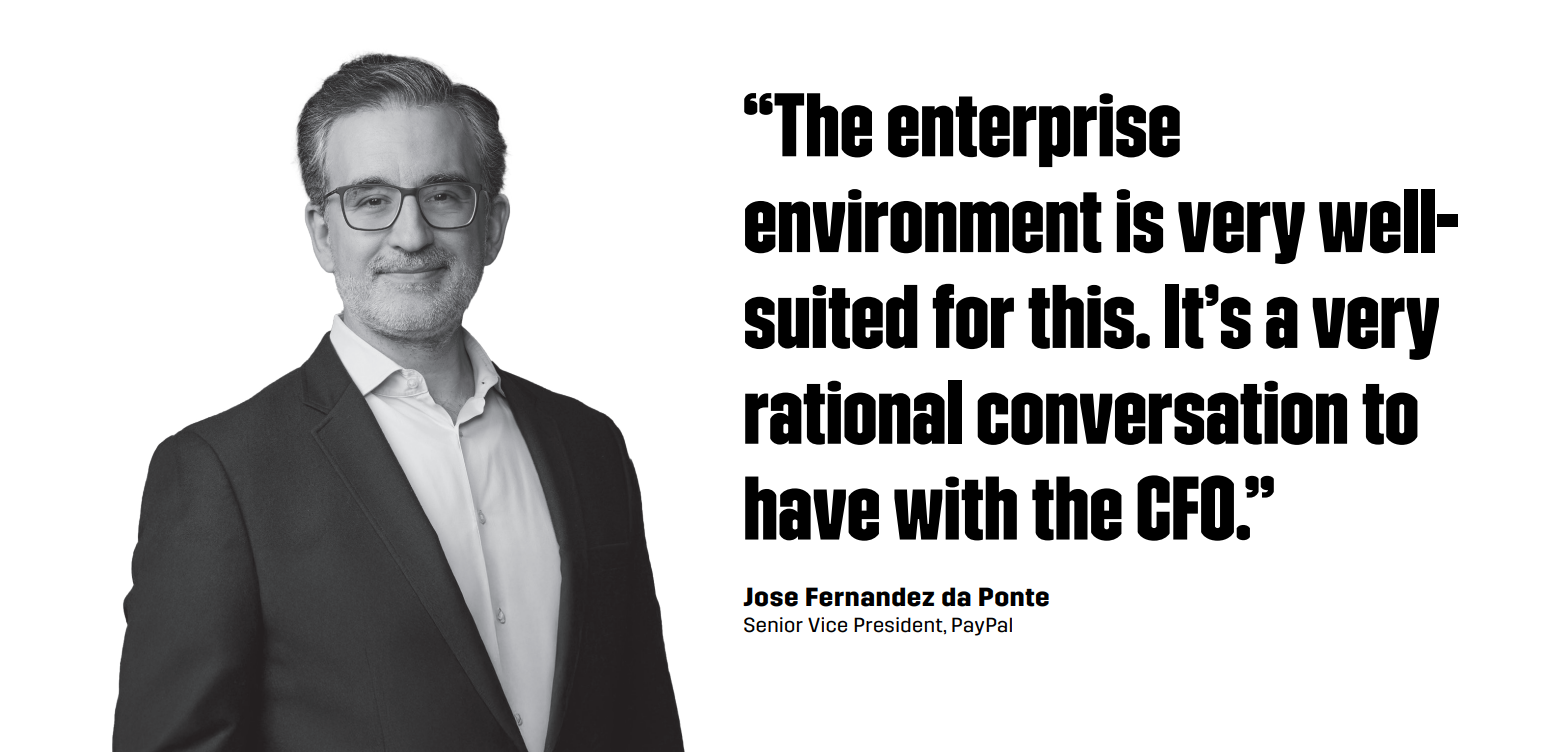 “The enterprise environment is very well suited for this,” said Jose Fernandez da Ponte, PayPal’s Senior Vice President of blockchain and digital currency.